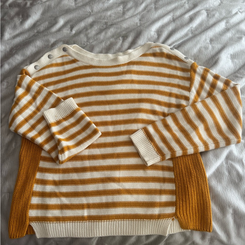 Calvin Klein Jeans Striped Mustard Yellow and White Knit Sweater new with tags!